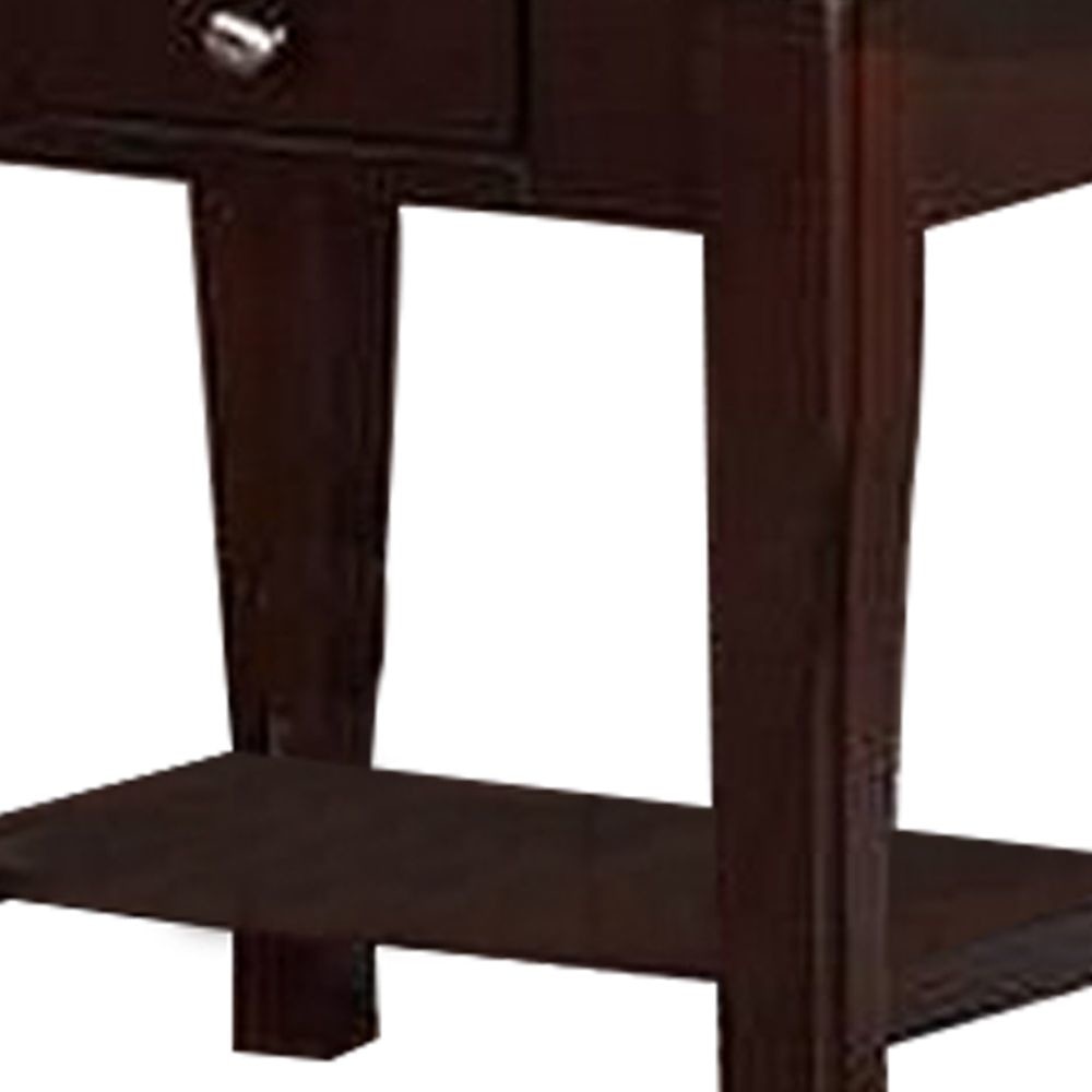 Jett 24 Inch Wood End Table with 1 Drawer Bottom Shelf Cherry Brown By Casagear Home BM298976