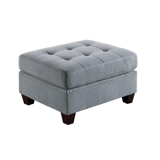 Pali 32 Inch Modern Square Ottoman, Foam Tufted Seat, Gray Linen Fabric By Casagear Home