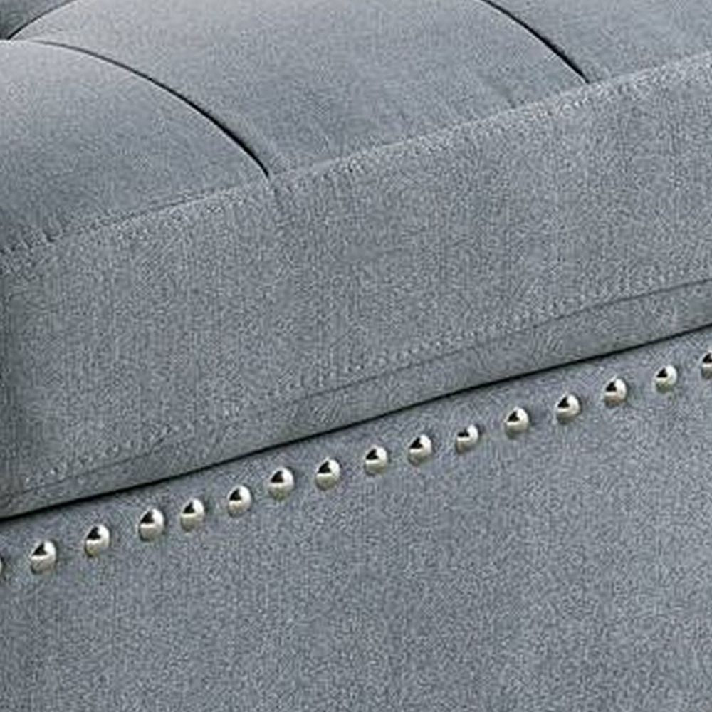 Pali 32 Inch Modern Square Ottoman Foam Tufted Seat Gray Linen Fabric By Casagear Home BM298989