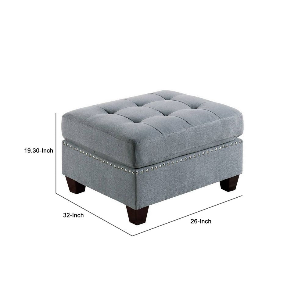 Pali 32 Inch Modern Square Ottoman Foam Tufted Seat Gray Linen Fabric By Casagear Home BM298989