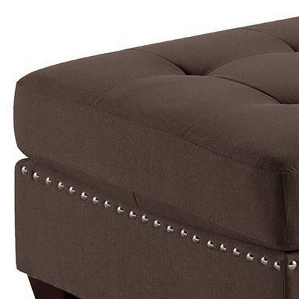 Pali 32 Inch Modern Square Ottoman Foam Tufted Seat Brown Linen Fabric By Casagear Home BM298990