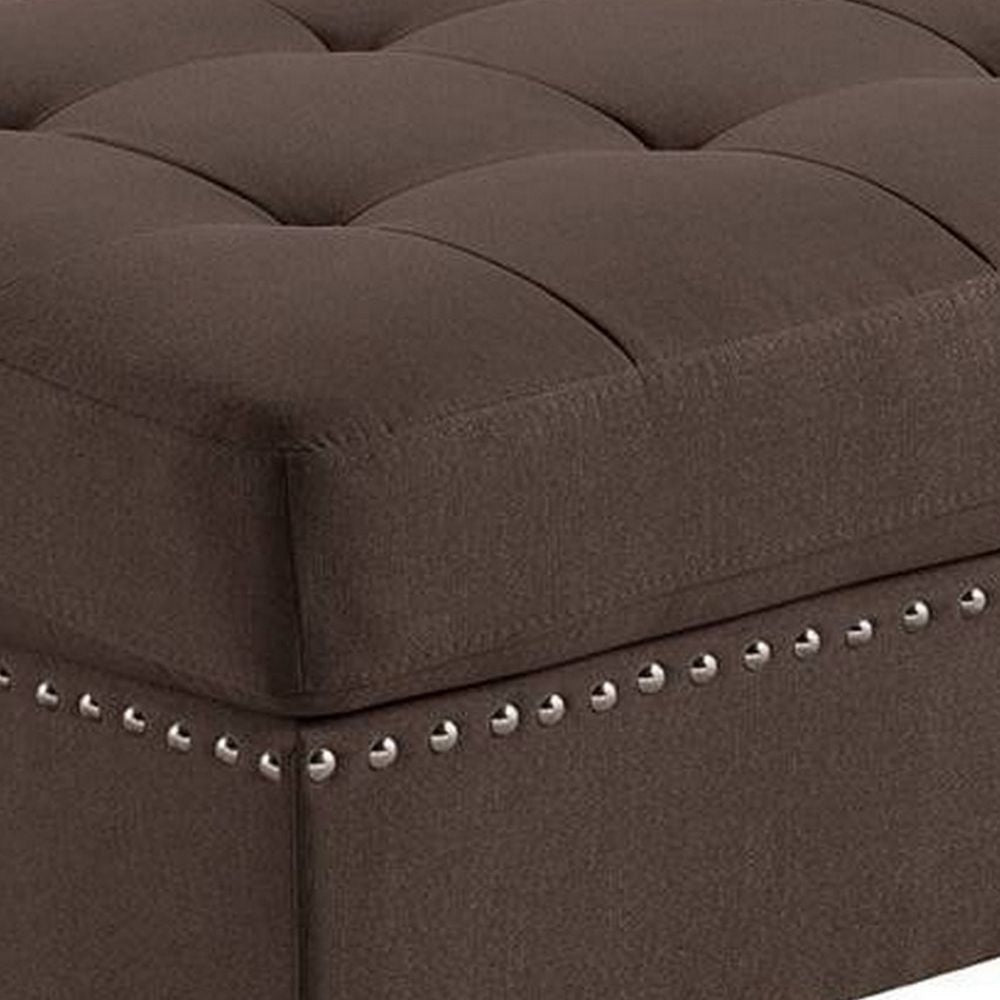 Pali 32 Inch Modern Square Ottoman Foam Tufted Seat Brown Linen Fabric By Casagear Home BM298990