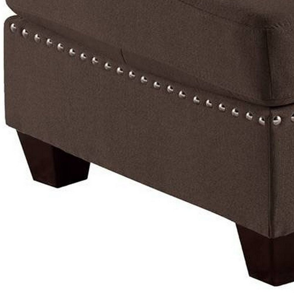 Pali 32 Inch Modern Square Ottoman Foam Tufted Seat Brown Linen Fabric By Casagear Home BM298990