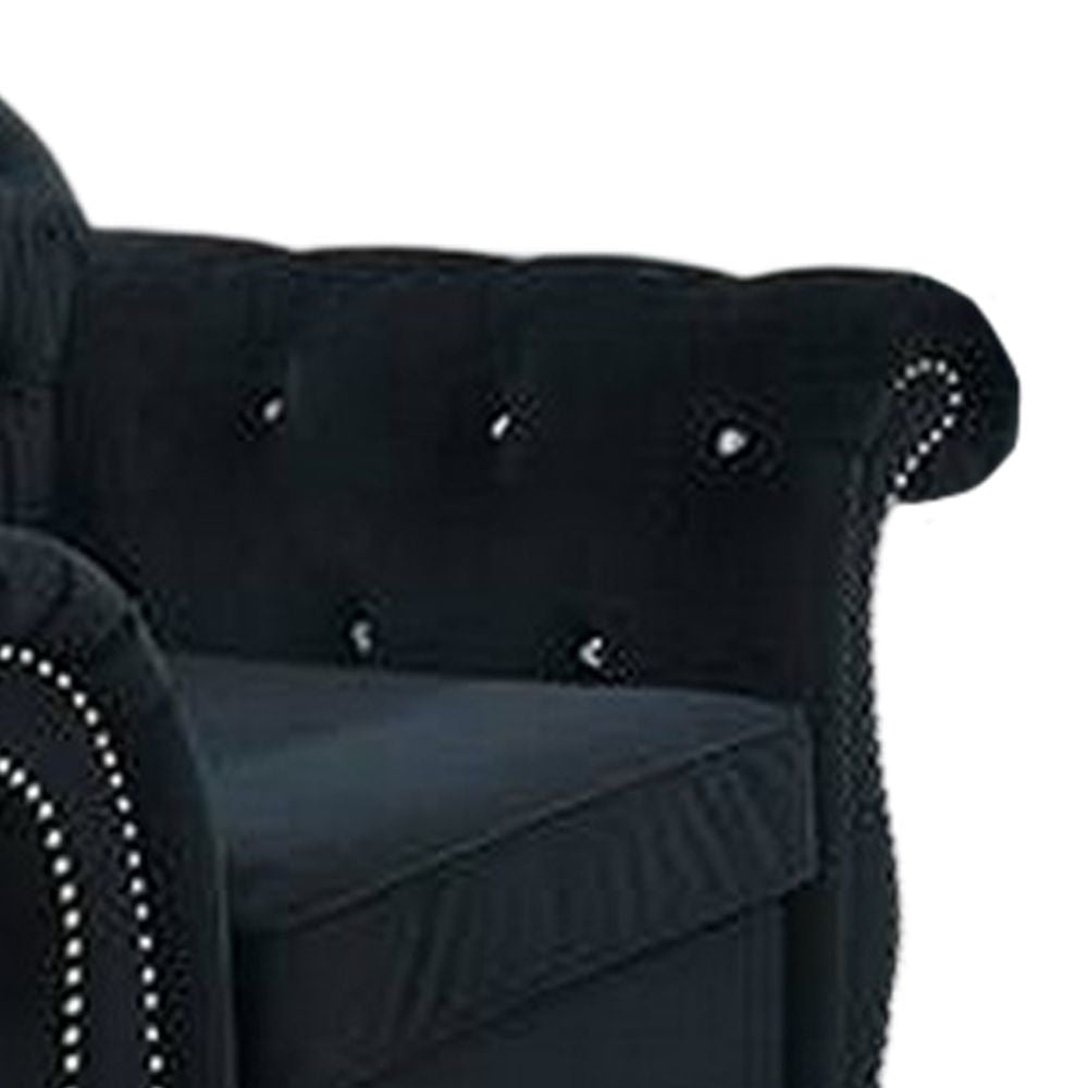 Rima 51 Inch Classic Accent Chair Velvet Upholstery Rolled Arms Black By Casagear Home BM298991