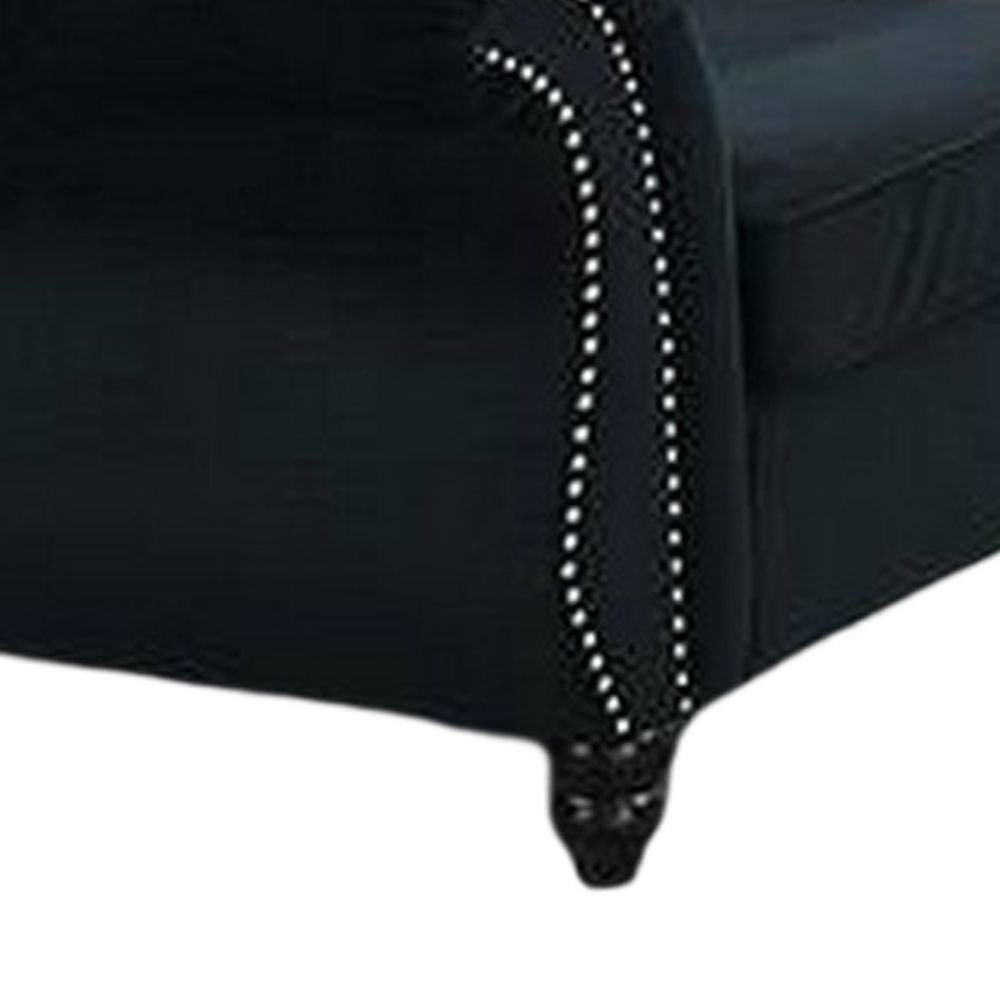 Rima 51 Inch Classic Accent Chair Velvet Upholstery Rolled Arms Black By Casagear Home BM298991