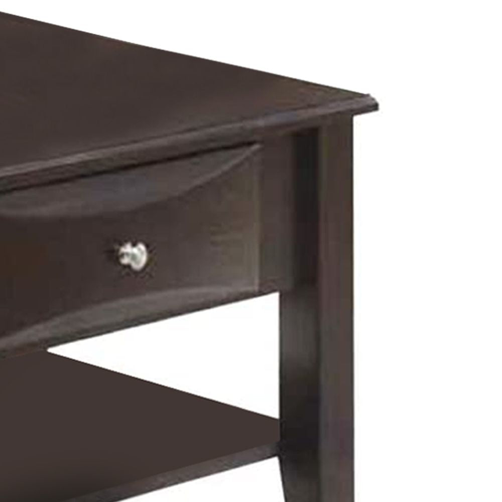 24 Inch Classic Square End Table Single Drawer Bottom Shelf Brown Wood By Casagear Home BM299002