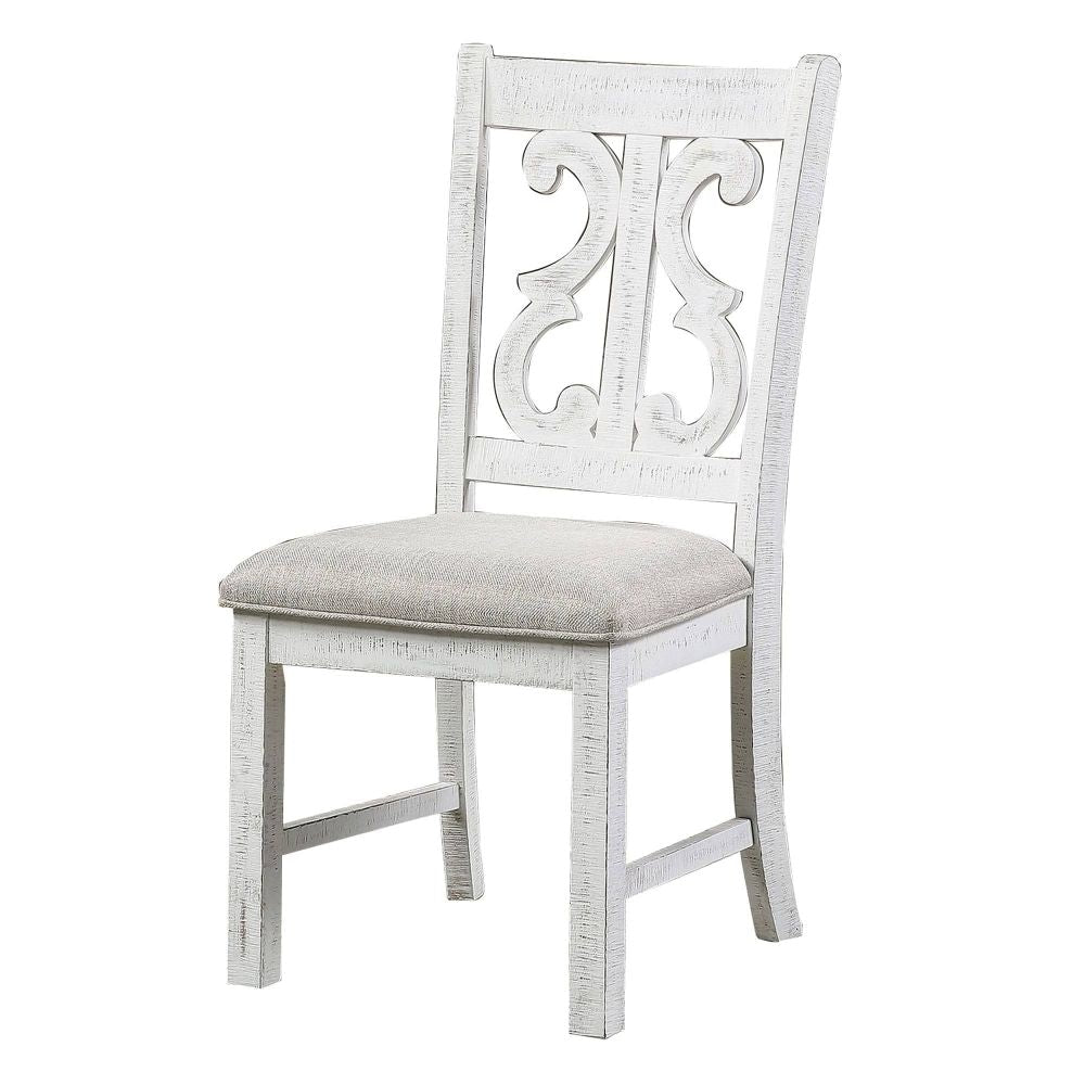 Neci 23 Inch Wood Dining Chair, Set of 2, Carved Back, Padded Seat, White  By Casagear Home