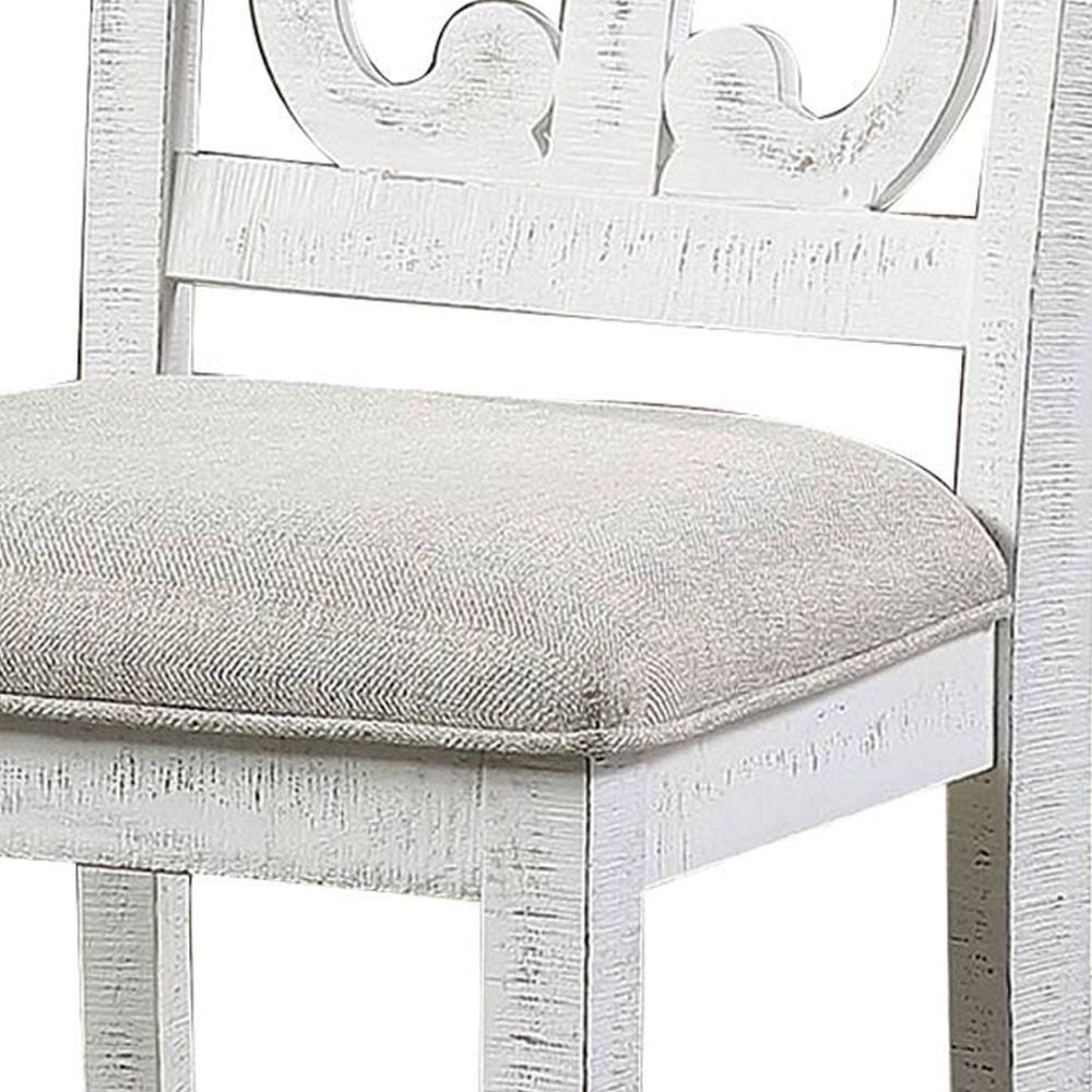 Neci 23 Inch Wood Dining Chair Set of 2 Carved Back Padded Seat White By Casagear Home BM299007