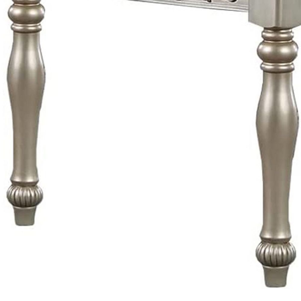 Kipp 72 Inch Rectangular Dining Table Floral Carved Turned Legs Champagne By Casagear Home BM299025