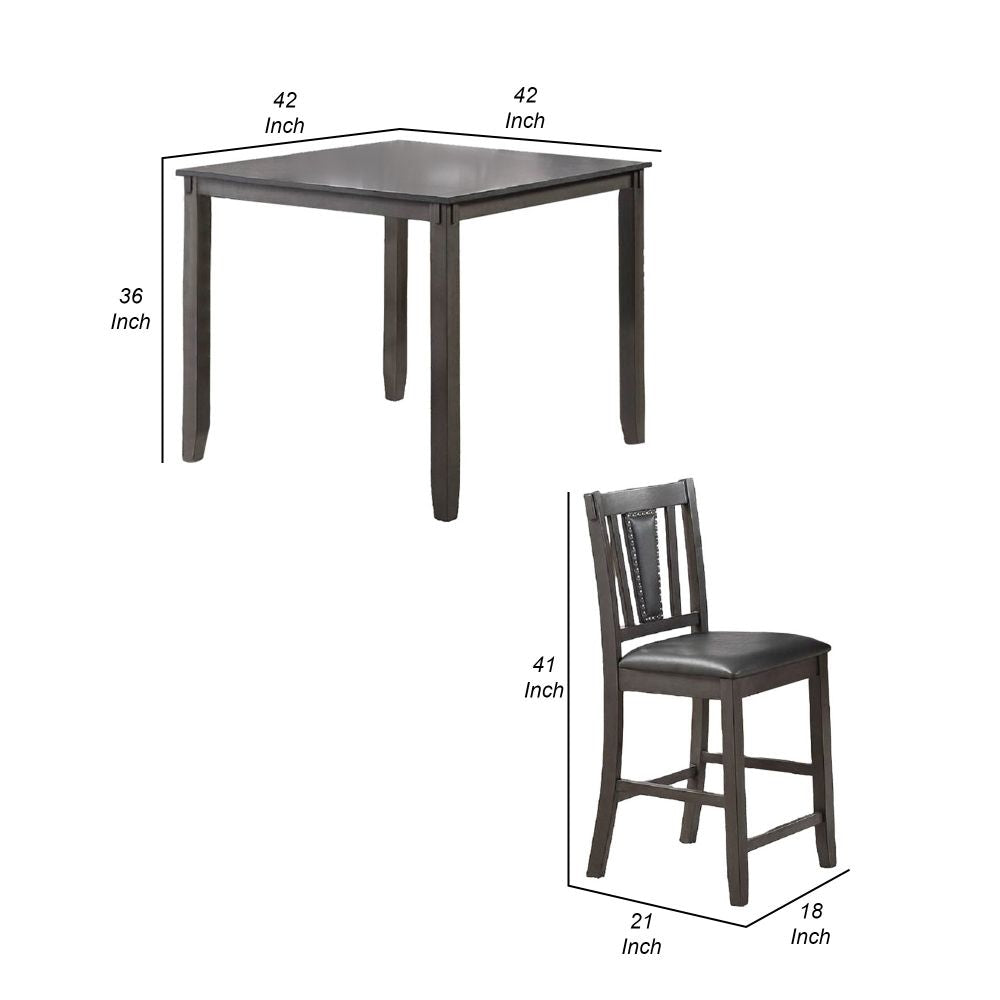 5 Piece Counter Height Dinning Table Set with 4 Chairs Padded Seats Gray By Casagear Home BM299061