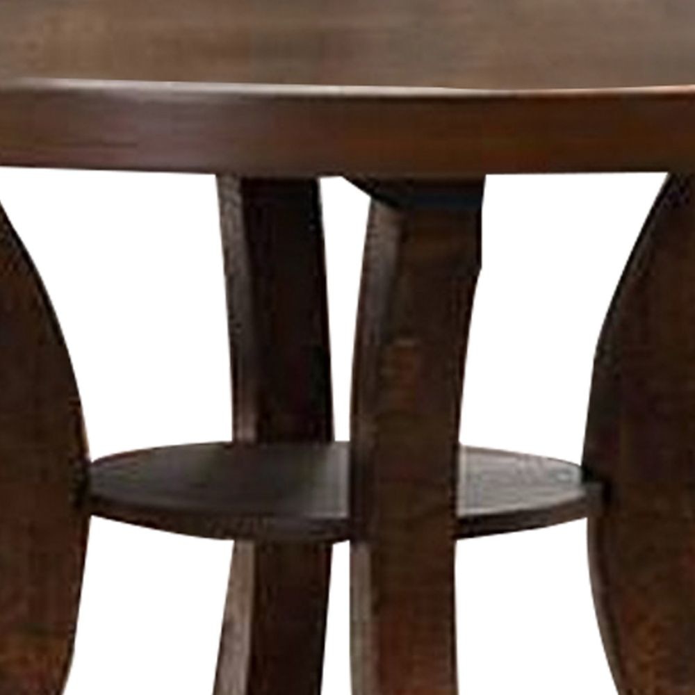 Neci 54 Inch Round Dining Table Classic Pedestal Painted Distressed Brown By Casagear Home BM299066