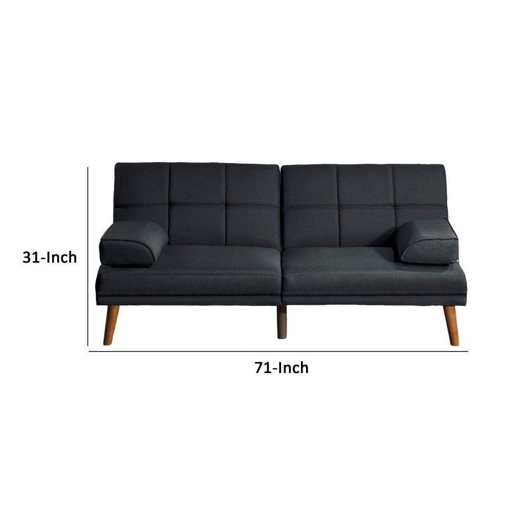 Gina 71 Inch Adjustable Futon Sofa Bed Square Tufted Tapered Legs Black By Casagear Home BM299088