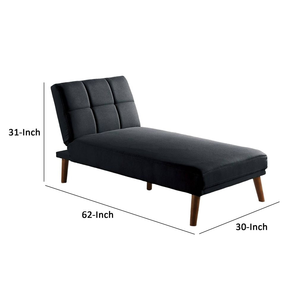 Gina 62 Inch Modern Adjustable Chaise Square Tufting Tapered Legs Black By Casagear Home BM299089