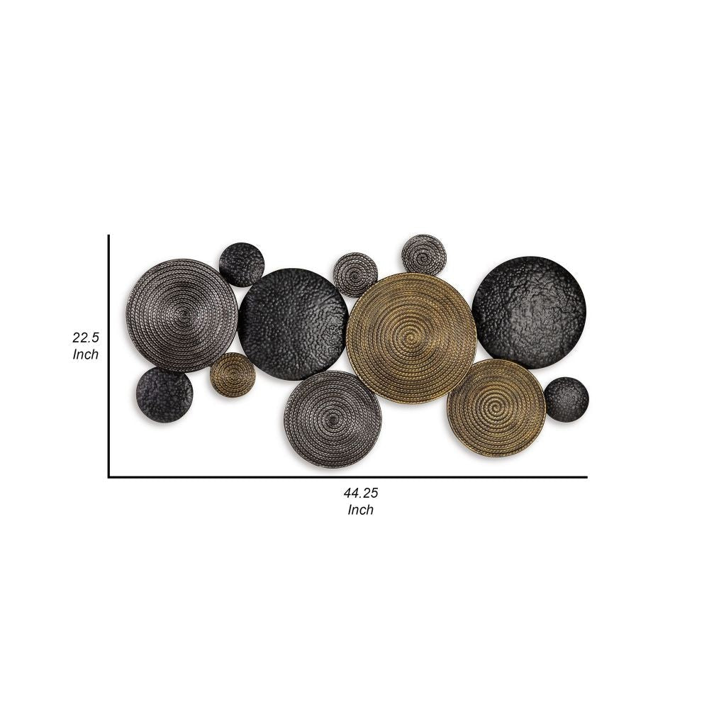 44 Inch Wall Decor Multiple Circles Hammered Spiral Texture Bronze Black By Casagear Home BM299143