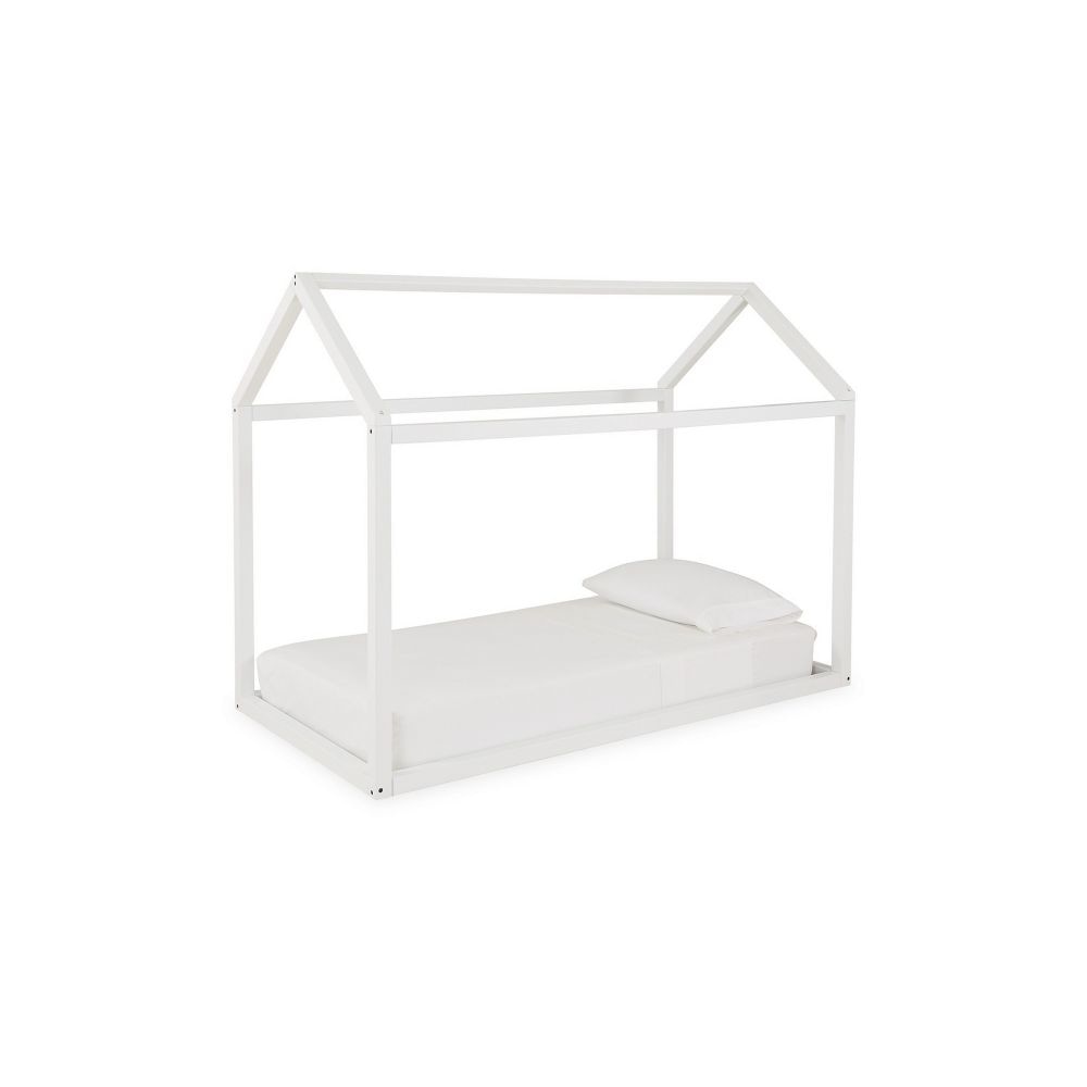 Twin Size Bed Frame with a House Shaped Design Sleek White Finish By Casagear Home BM299149