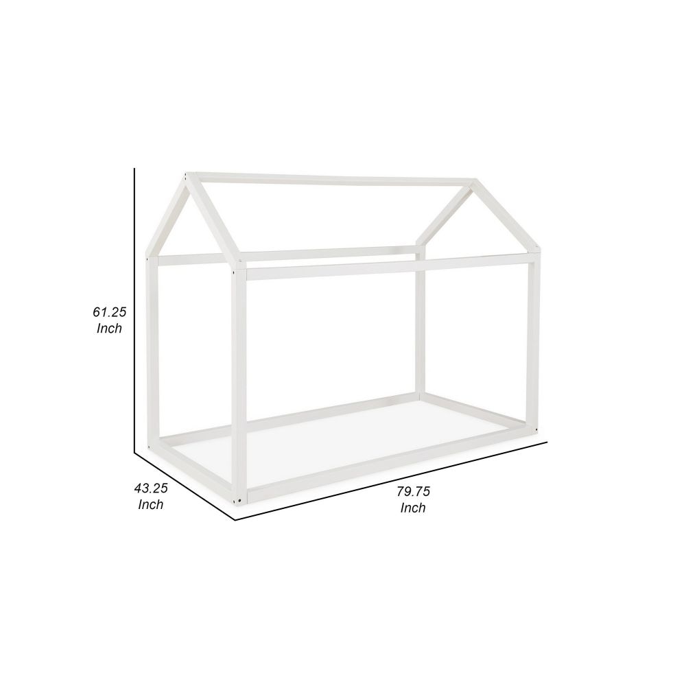 Twin Size Bed Frame with a House Shaped Design Sleek White Finish By Casagear Home BM299149