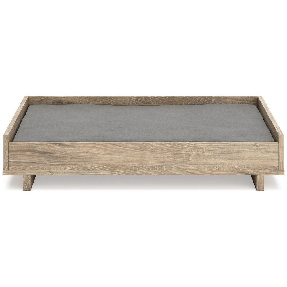 36 Inch Pet Bed Frame Natural Brown Wood Removable Cover Gray Upholstery By Casagear Home BM299151