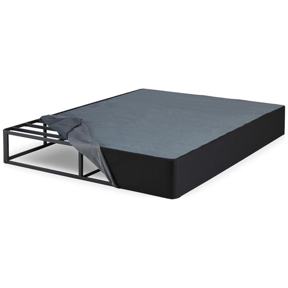 Metal Queen Size Bed Foundation Removable Gray Fabric Cover Foldable By Casagear Home BM299157