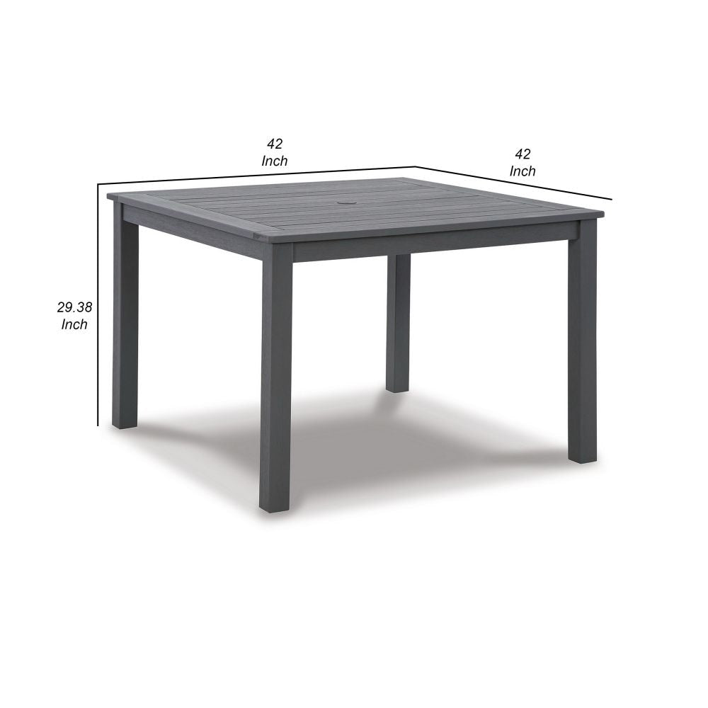 42 Inch Outdoor Square Dining Table Planked Top Gray Wood Straight Legs By Casagear Home BM299188