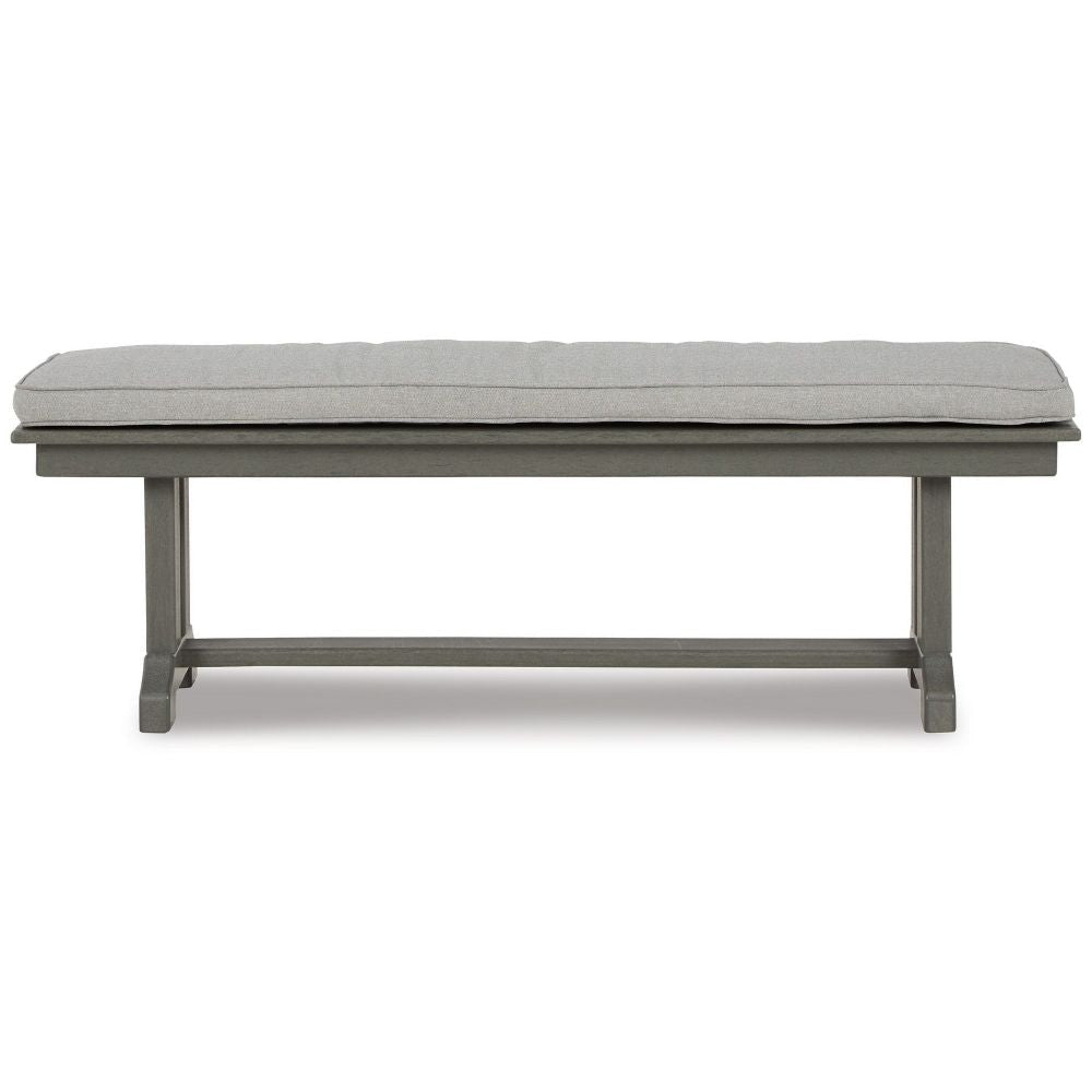 Vrai 54 Inch Outdoor Bench Gray Wood Frame Trestle Base Cushioned Seat By Casagear Home BM299191