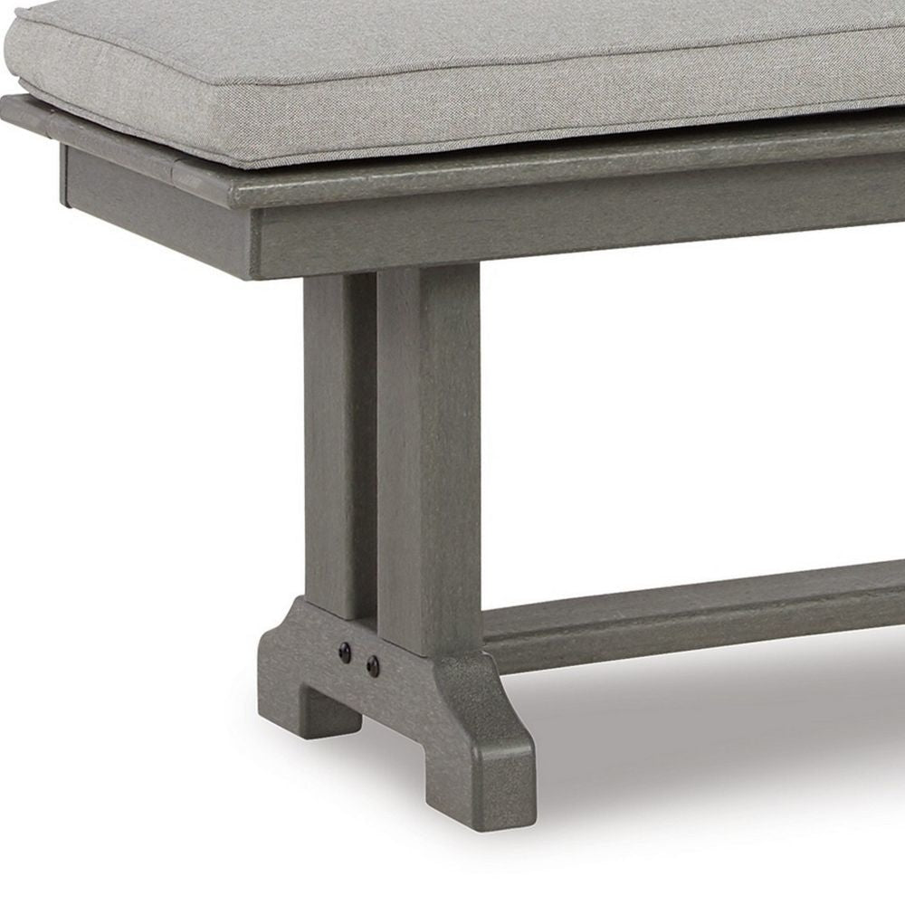 Vrai 54 Inch Outdoor Bench Gray Wood Frame Trestle Base Cushioned Seat By Casagear Home BM299191