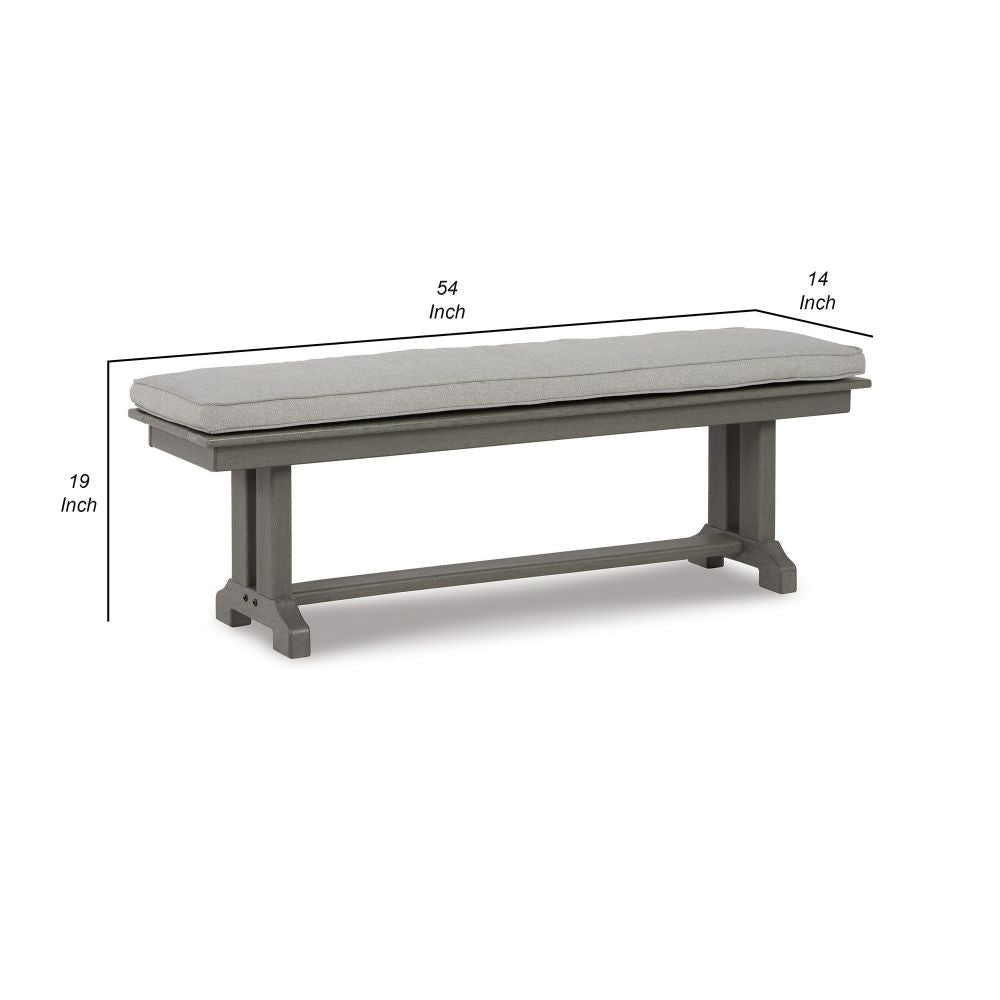 Vrai 54 Inch Outdoor Bench Gray Wood Frame Trestle Base Cushioned Seat By Casagear Home BM299191