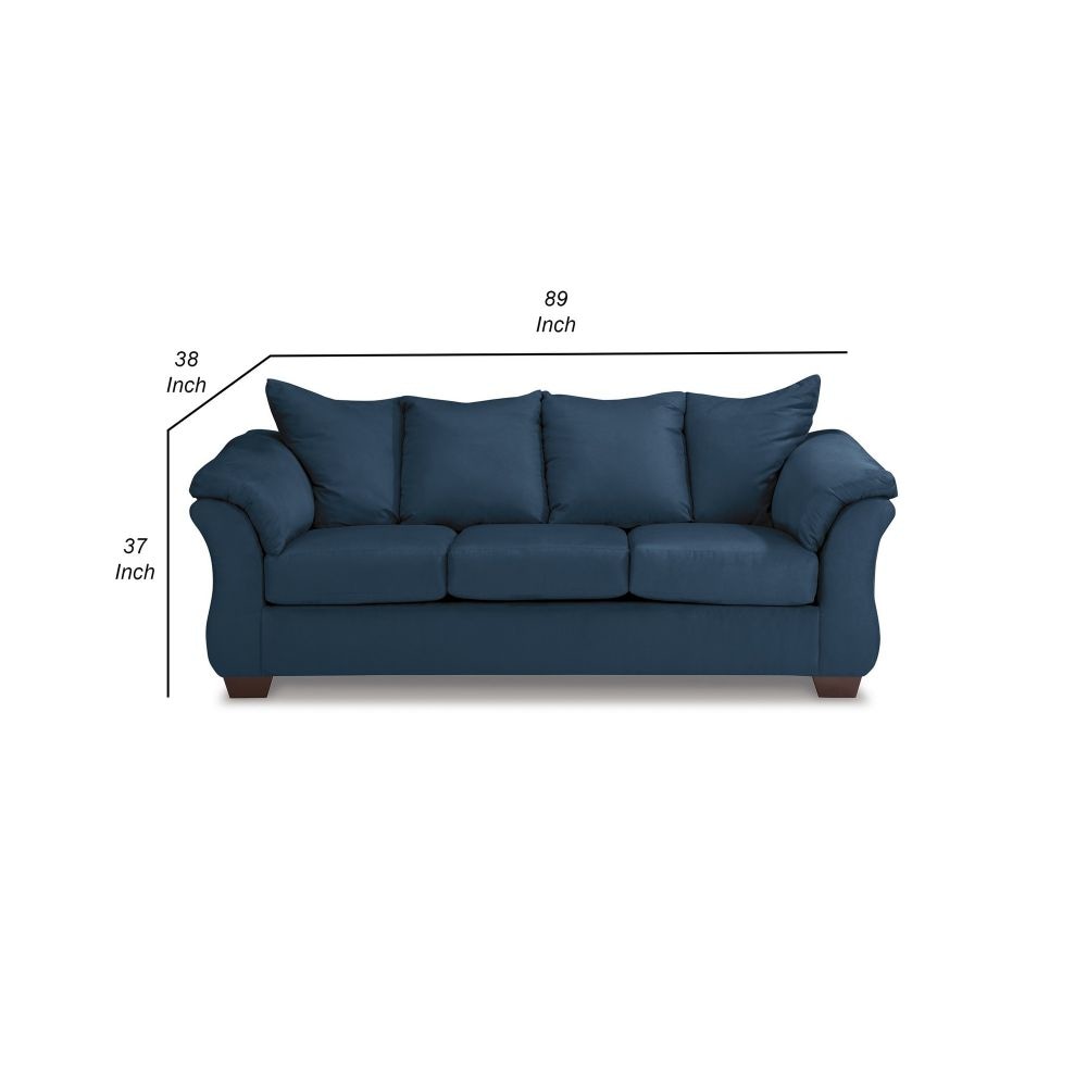 89 Inch Modern Cushioned Sofa Blue Polyester Pillow Top Flared Armrests By Casagear Home BM299211