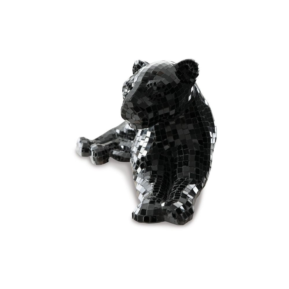 24 Inch Decorative Panther Sculpture Mosaic Glass Handcrafted Black By Casagear Home BM299215