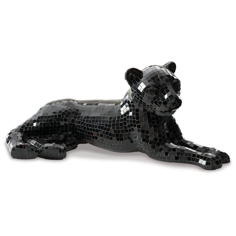 24 Inch Decorative Panther Sculpture Mosaic Glass Handcrafted Black By Casagear Home BM299215