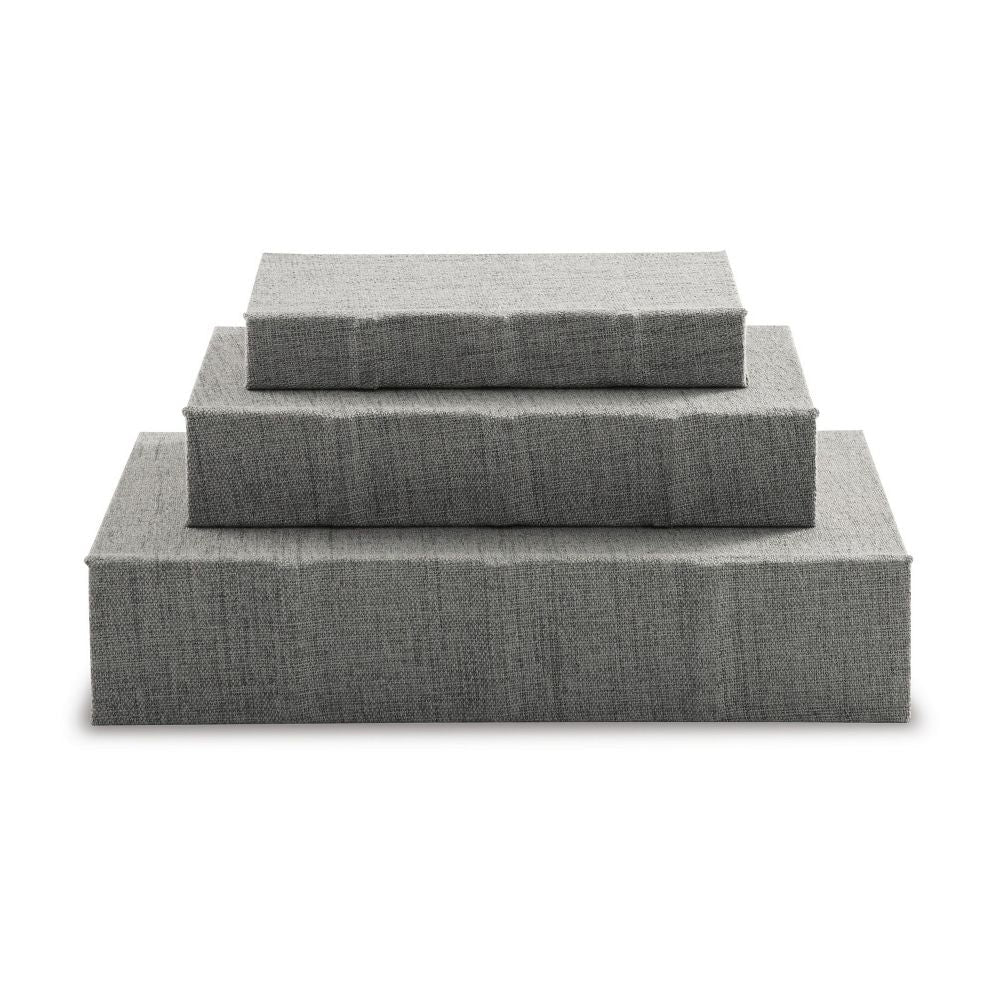 Nesting Decor Book Box Set of 3 Gray Polyester Cover Black Velvet Lining By Casagear Home BM299216