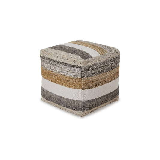 16 Inch Square Handwoven Pouf, Stripe Design, Bead Filling, Multicolor By Casagear Home