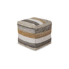 16 Inch Square Handwoven Pouf, Stripe Design, Bead Filling, Multicolor By Casagear Home