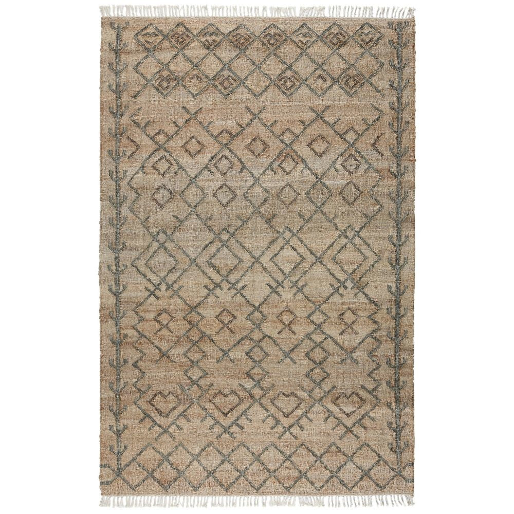 Ella 5 x 8 Area Rug, Beige Handwoven Jute, Fringes, Tribal Geometric Design By Casagear Home