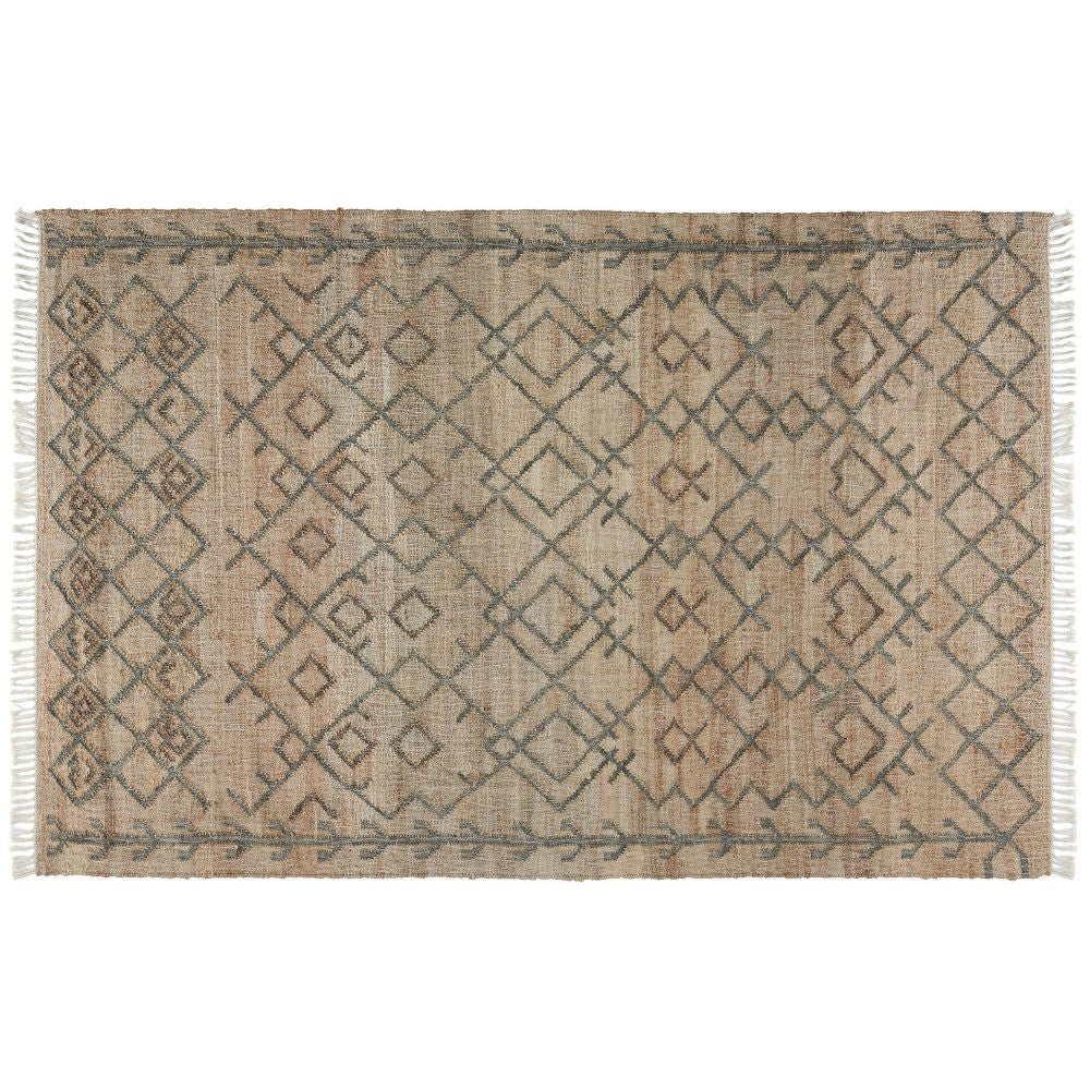 Ella 5 x 8 Area Rug Beige Handwoven Jute Fringes Tribal Geometric Design By Casagear Home BM299245