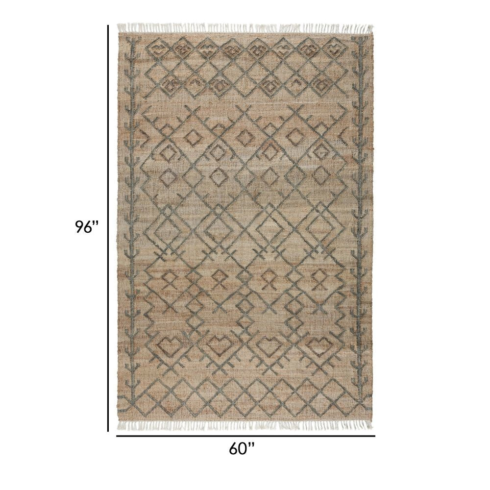 Ella 5 x 8 Area Rug Beige Handwoven Jute Fringes Tribal Geometric Design By Casagear Home BM299245