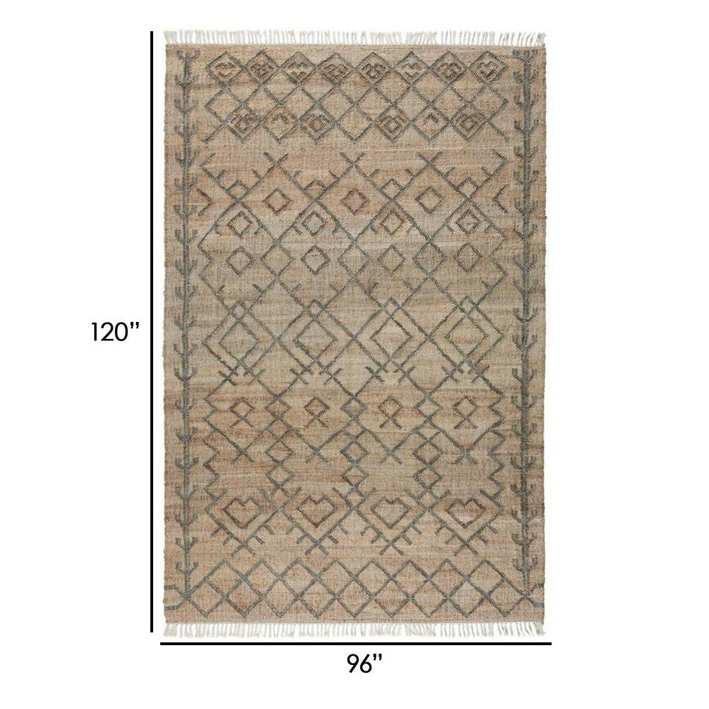 Ella 8 x 10 Area Rug Beige Handwoven Jute Fringes Tribal Geometric Style By Casagear Home BM299246