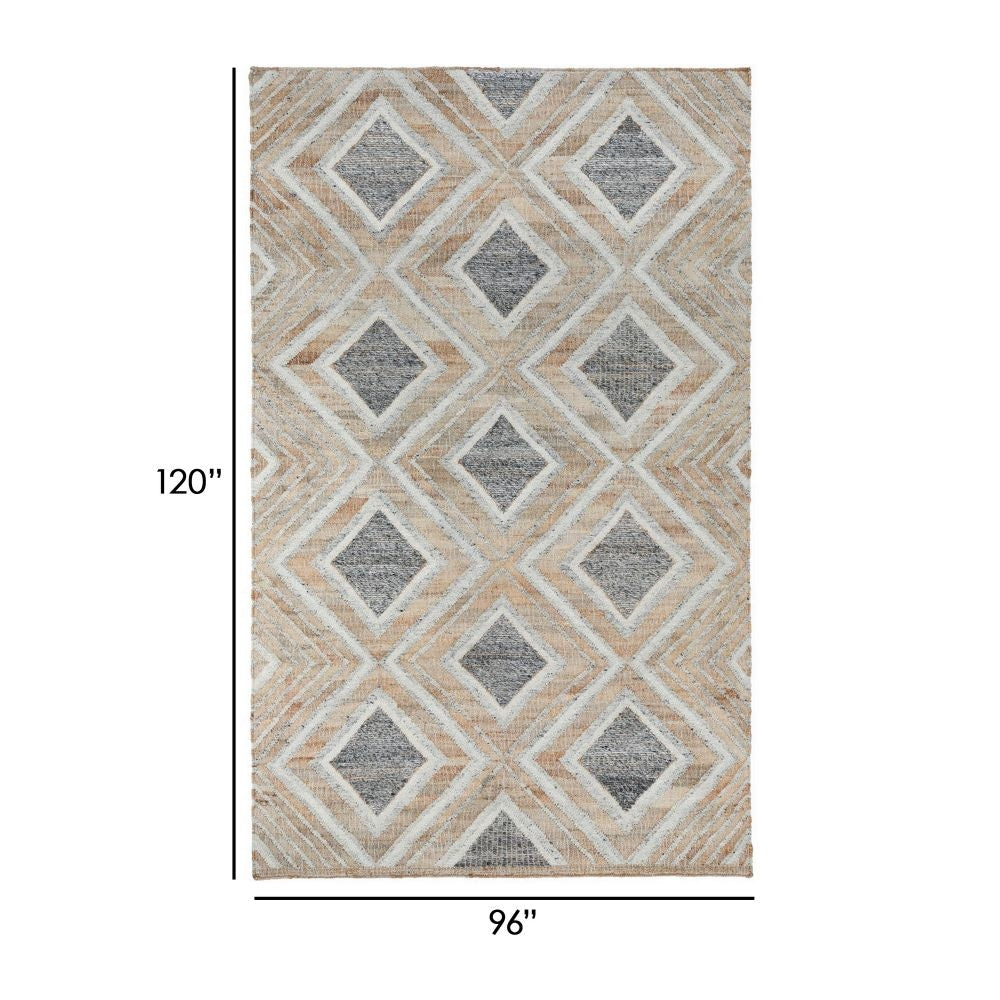 Freya 8 x 10 Area Rug Artistic Diamond Pattern Handwoven Natural Jute By Casagear Home BM299254