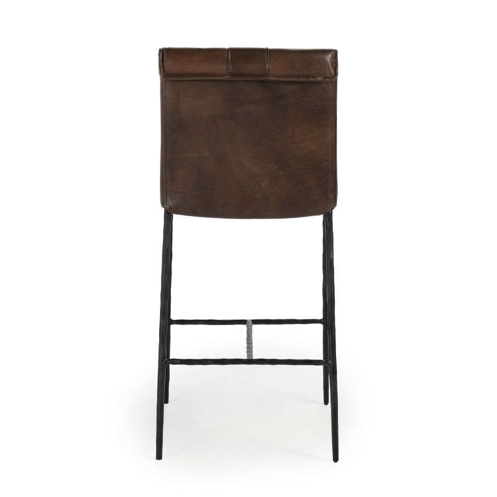 Iva 27 Inch Counter Stool Chair Rolled Back Iron Dark Brown Leather By Casagear Home BM299280