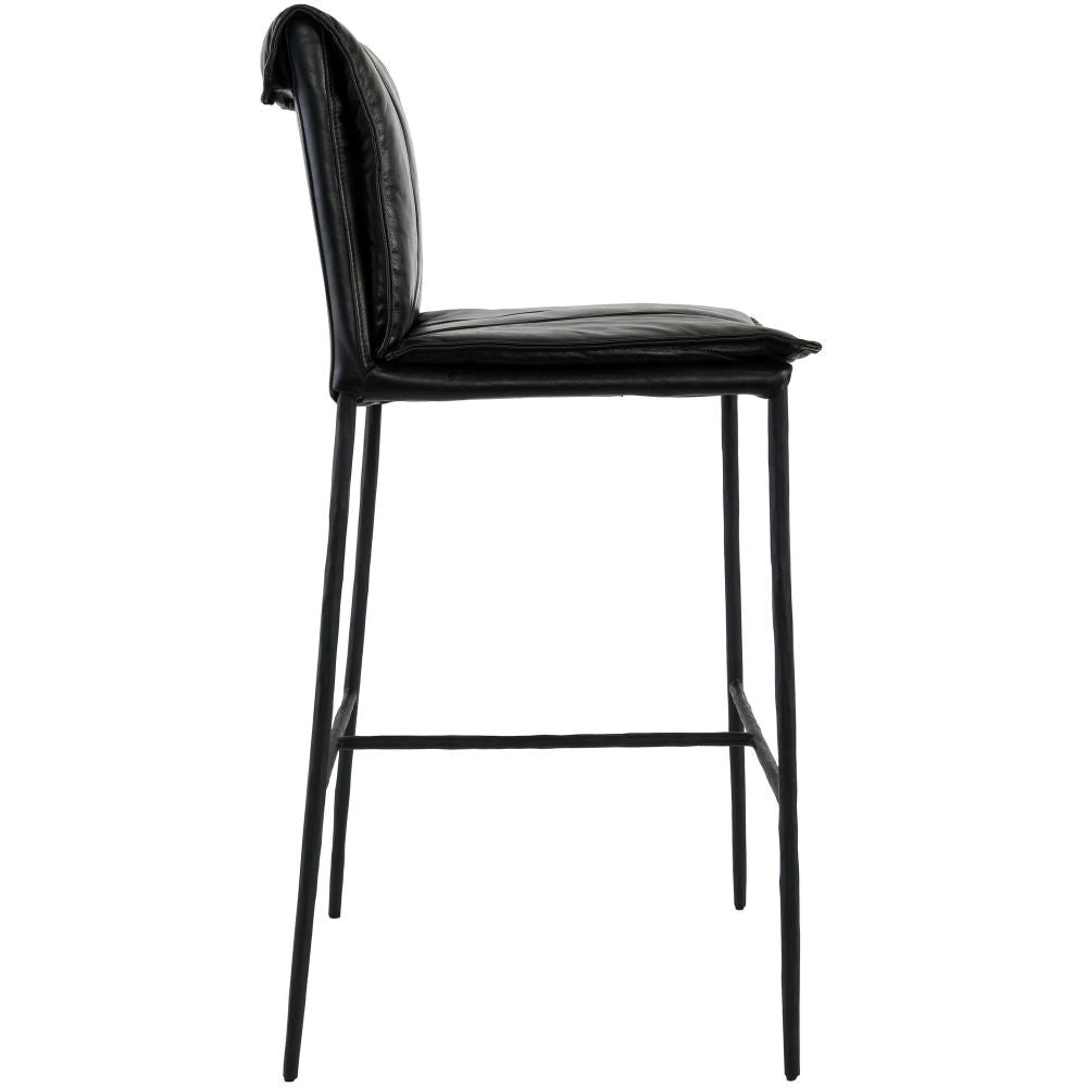 Iva 31 Inch Bar Stool Chair Padded Rolled Back Black Top Grain Leather By Casagear Home BM299281