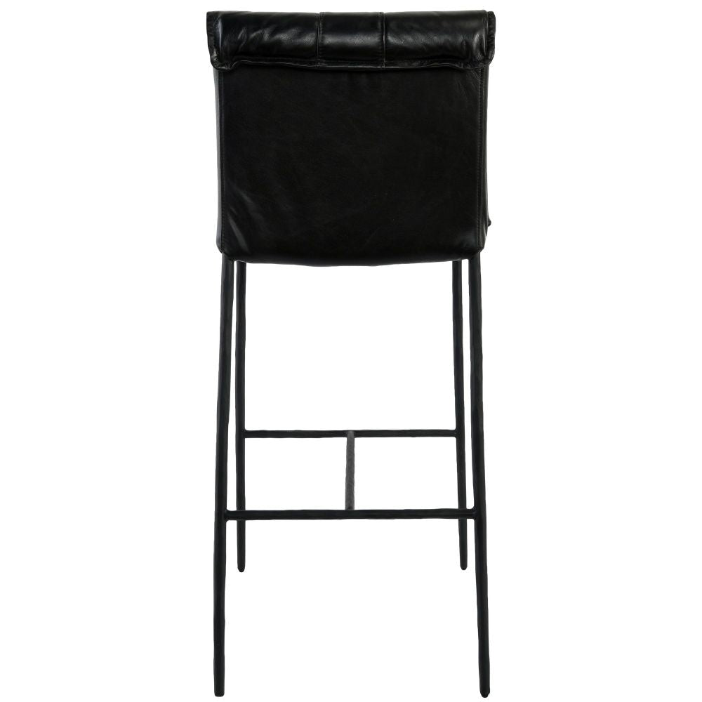 Iva 31 Inch Bar Stool Chair Padded Rolled Back Black Top Grain Leather By Casagear Home BM299281