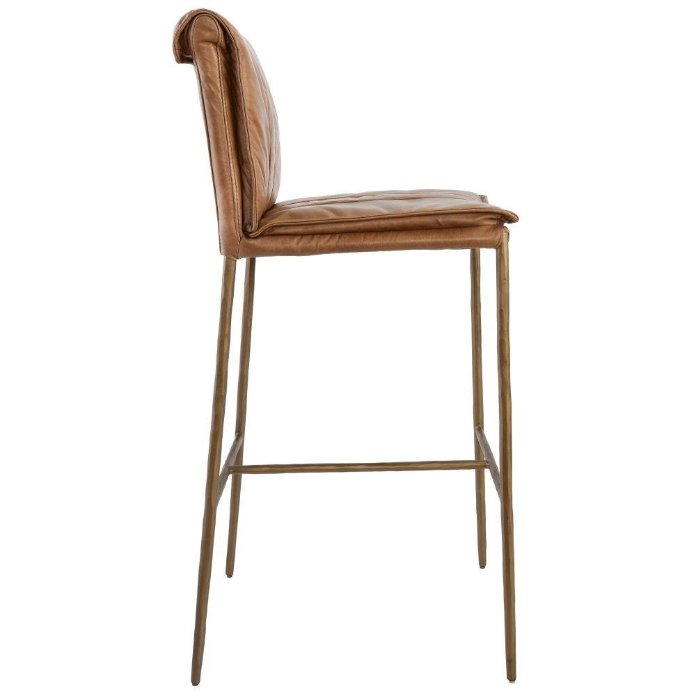 Iva 31 Inch Bar Stool Chair Padded Rolled Back Tan Top Grain Leather By Casagear Home BM299282