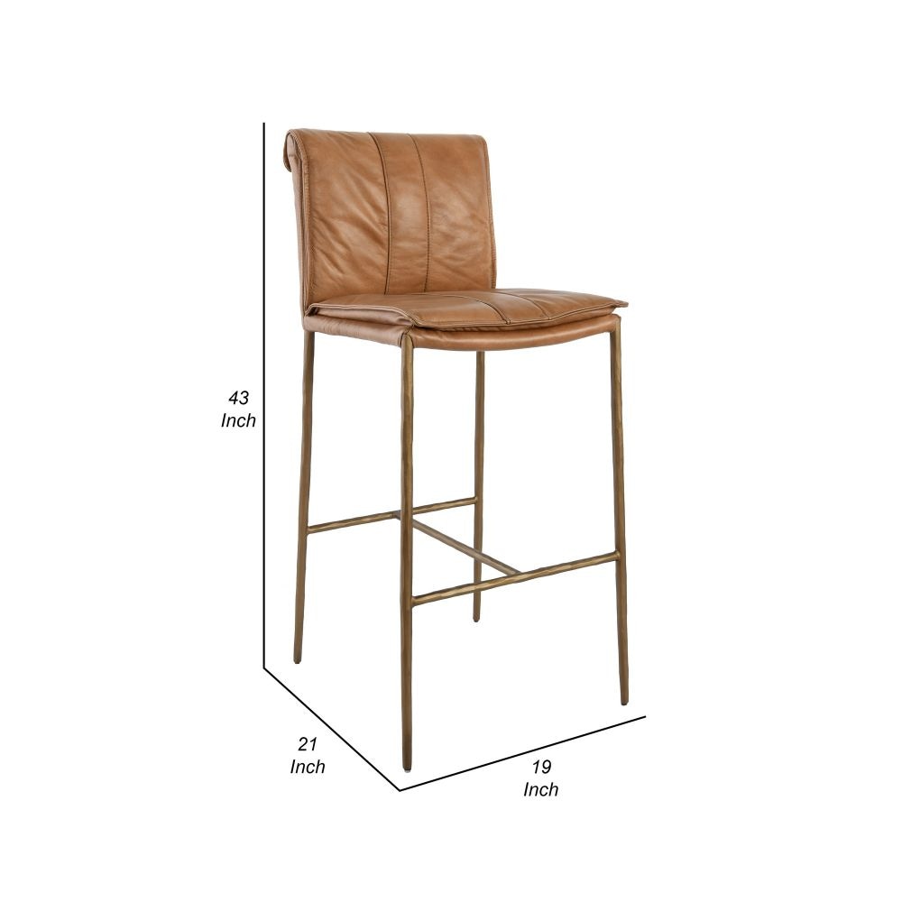 Iva 31 Inch Bar Stool Chair Padded Rolled Back Tan Top Grain Leather By Casagear Home BM299282