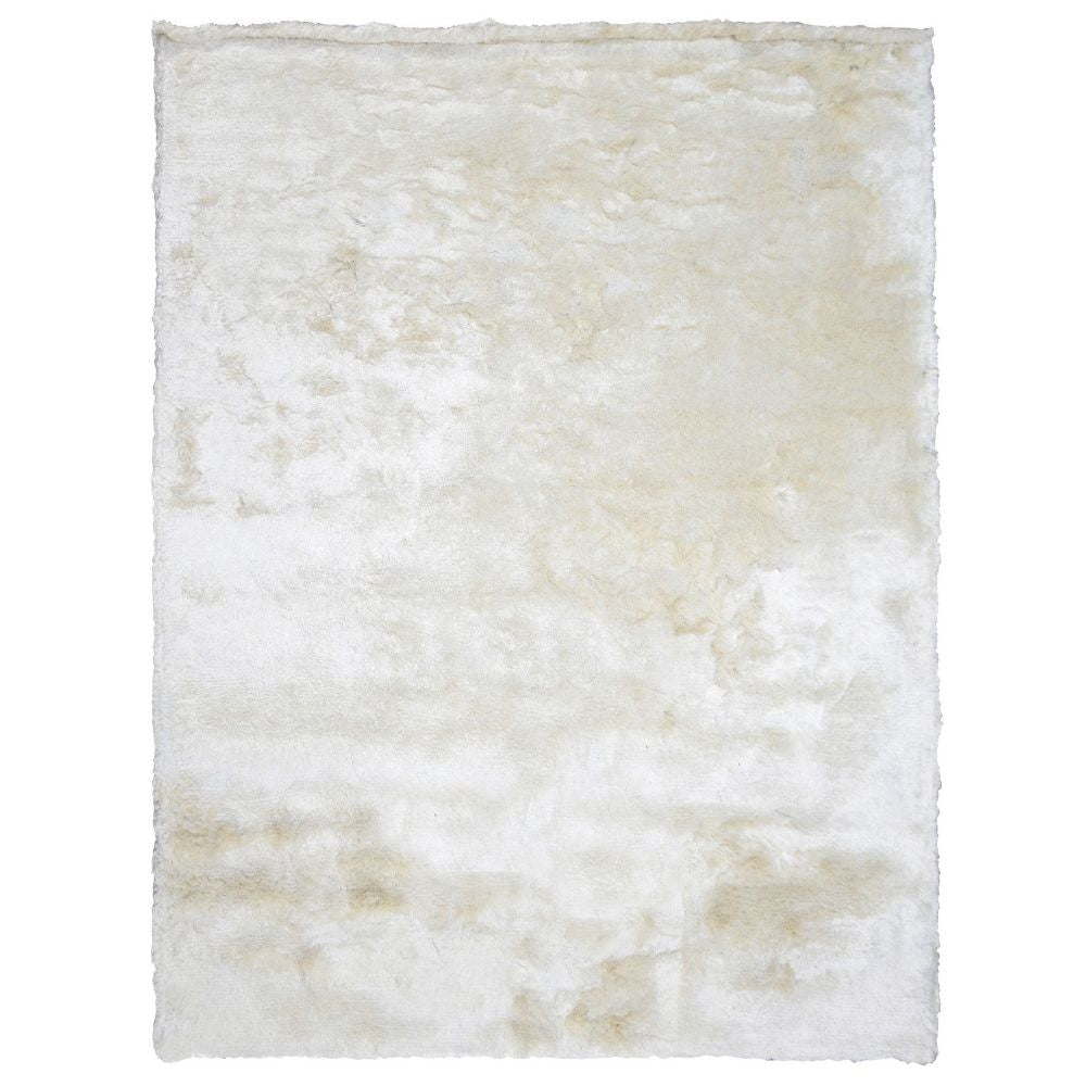 Vittorio 8 x 10 Handwoven Shag Area Rug, Polyester Cotton, Solid Ivory By Casagear Home