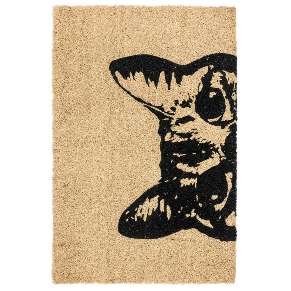 24 x 36 Machine Made Coir Doormat Black Cat Print Design Ivory Taupe Base By Casagear Home BM299358