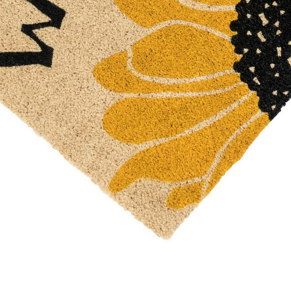 24 x 36 Coir Welcome Doormat Black Yellow Sunflower Print Ivory Base By Casagear Home BM299361