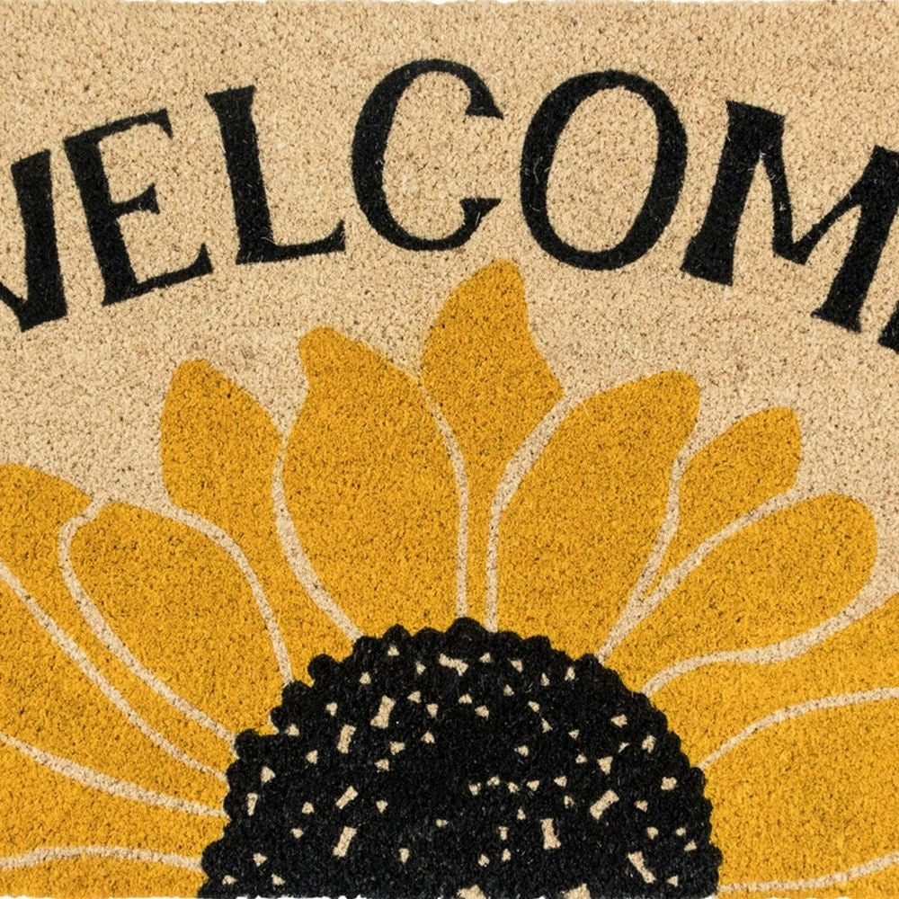 24 x 36 Coir Welcome Doormat Black Yellow Sunflower Print Ivory Base By Casagear Home BM299361