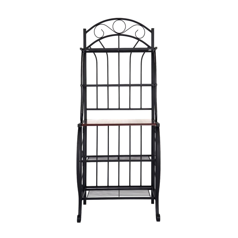 65 5 Tier Bakers Rack Wood Shelf Carved Black Metal By Casagear Home BM299383