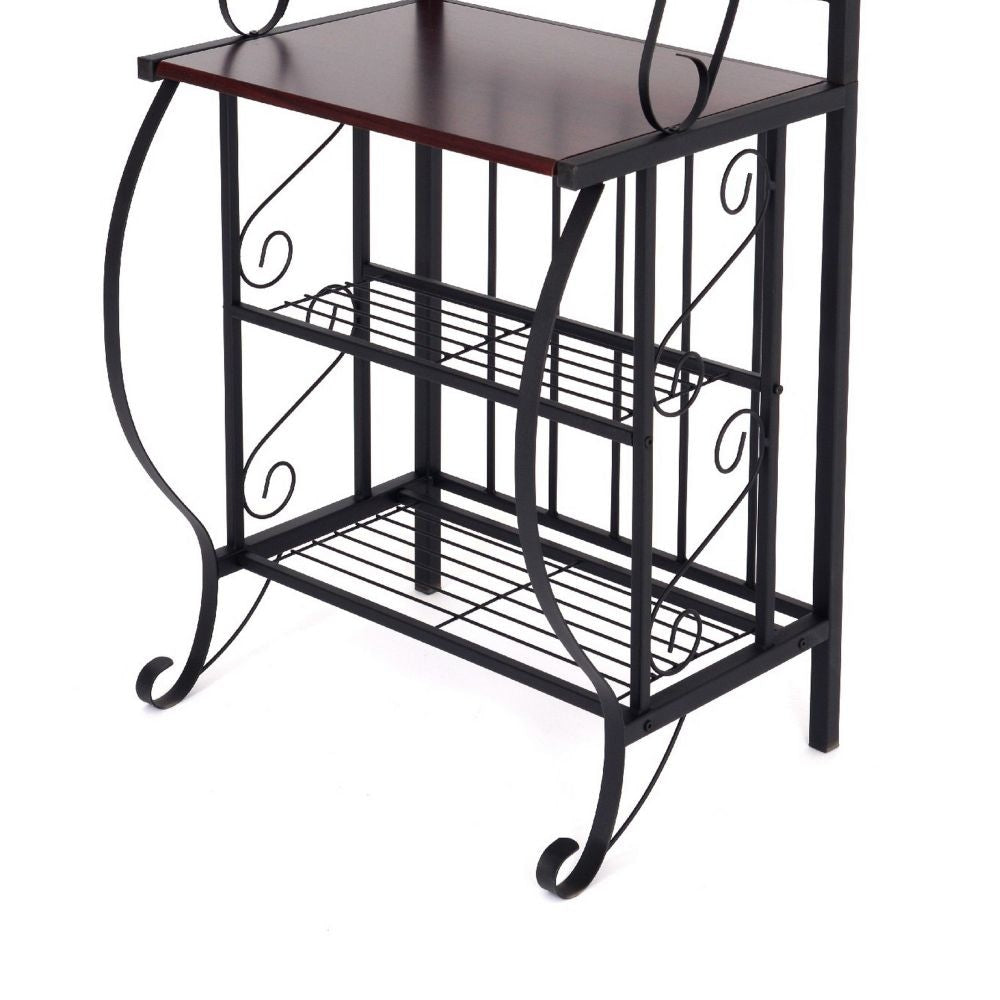 65 5 Tier Bakers Rack Wood Shelf Carved Black Metal By Casagear Home BM299383