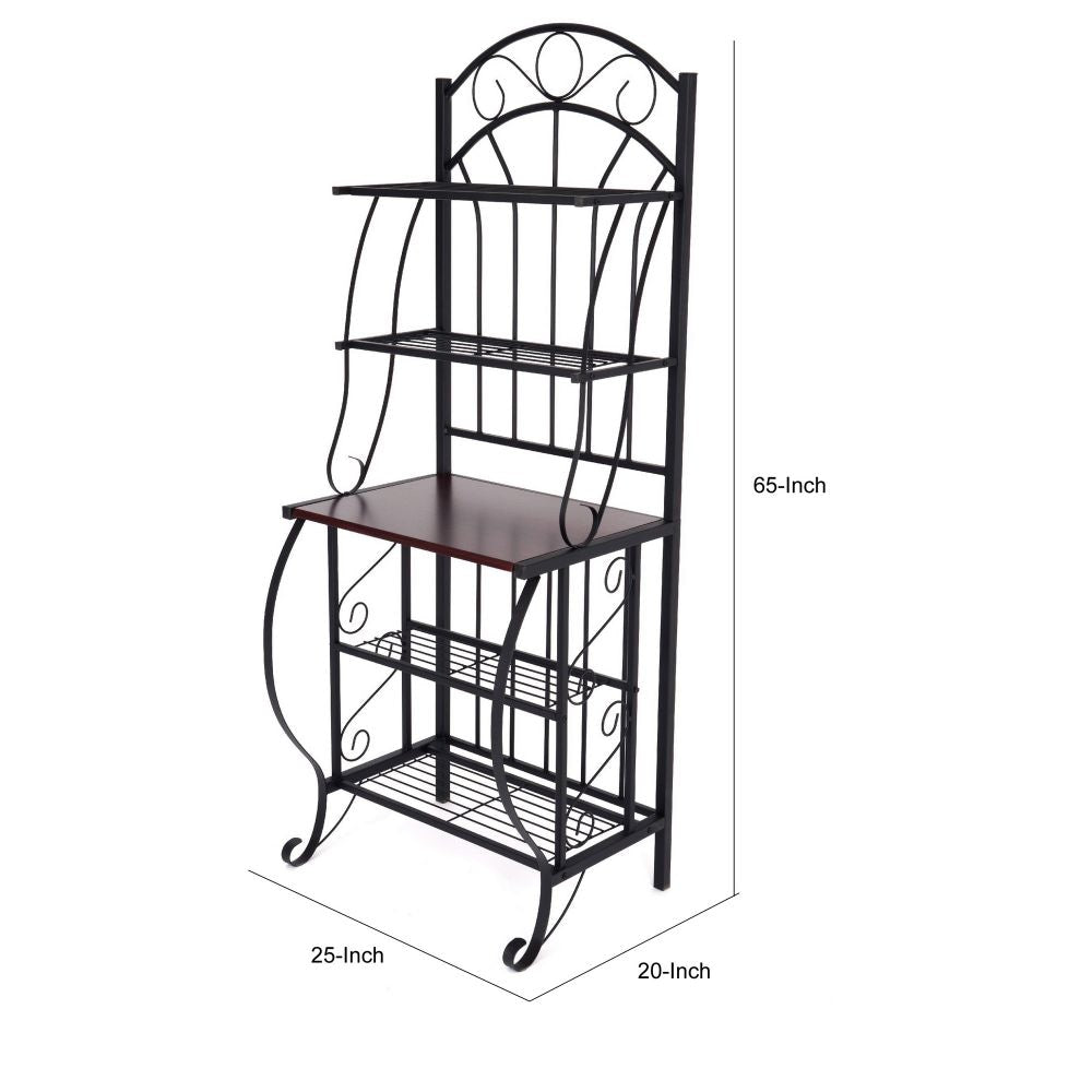 65 5 Tier Bakers Rack Wood Shelf Carved Black Metal By Casagear Home BM299383