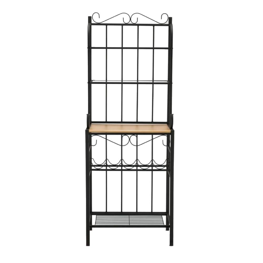 68 Bakers Rack 4 Shelves 5 Bottle Holders Black Metal By Casagear Home BM299384